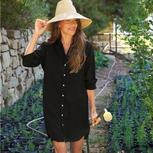 Frank & Eileen Mary Black Button-Down Shirt Dress Cotton Size Large